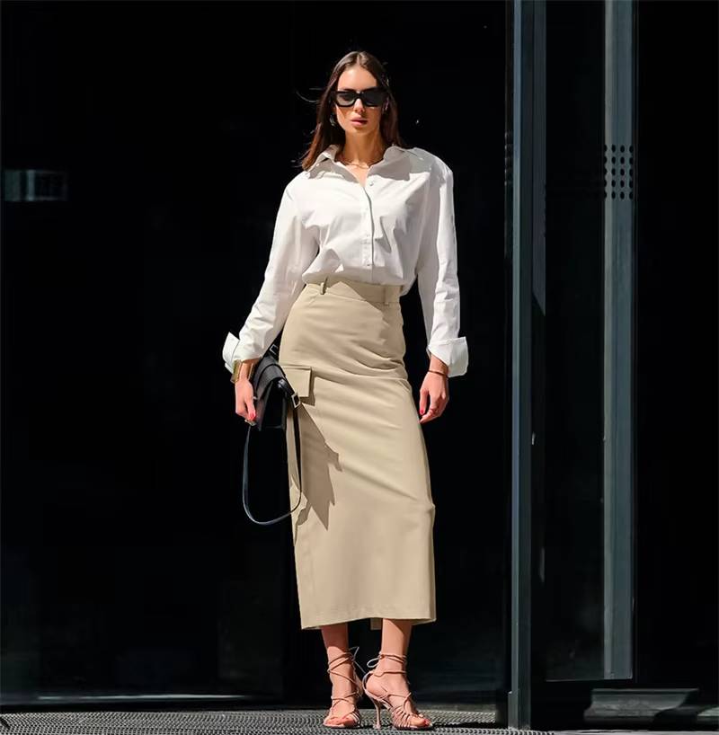 Elegant Slim With Package Hip Stylish High Waist Pockets Split Skirts - Image 4
