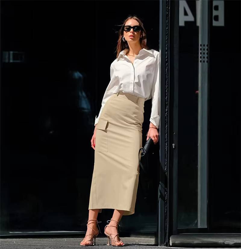 Elegant Slim With Package Hip Stylish High Waist Pockets Split Skirts - Image 5