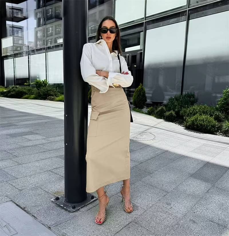 Elegant Slim With Package Hip Stylish High Waist Pockets Split Skirts - Image 3